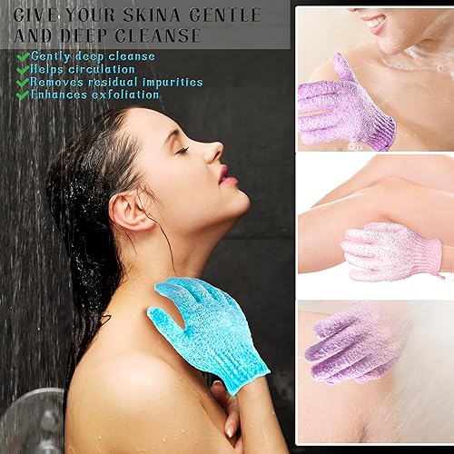 Miniatura 24 de 16 guantes de ducha exfoliantes, guantes de baño exfoliantes de doble cara, limpieza profunda, piel muerta para spa, masaje, belleza, ducha
