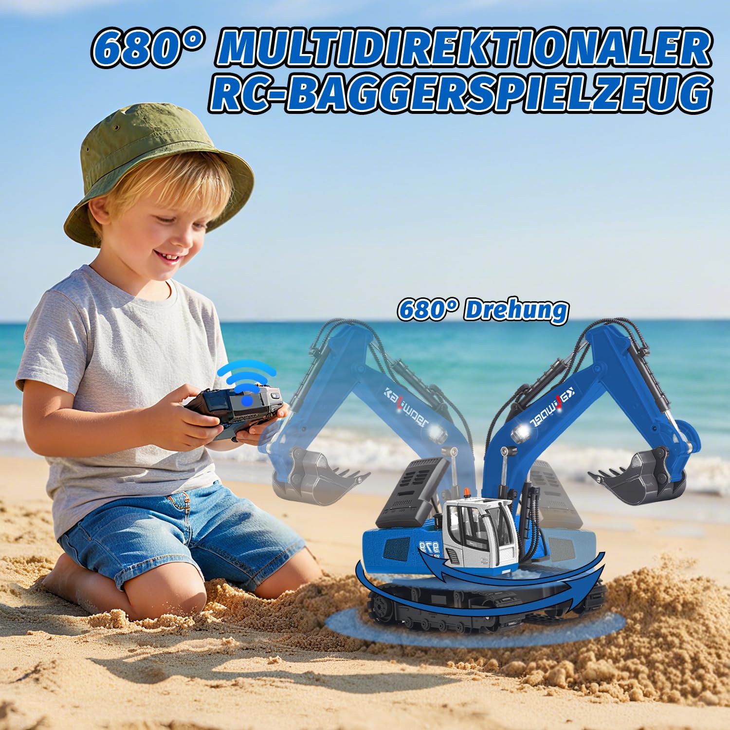 Escavatore radiocomandato a partire dai 3 4 6 8 anni | Escavatore con telecomando, pala e luce, 11 canali, giocattolo per bambini di 3, 4, 6, 8 anni