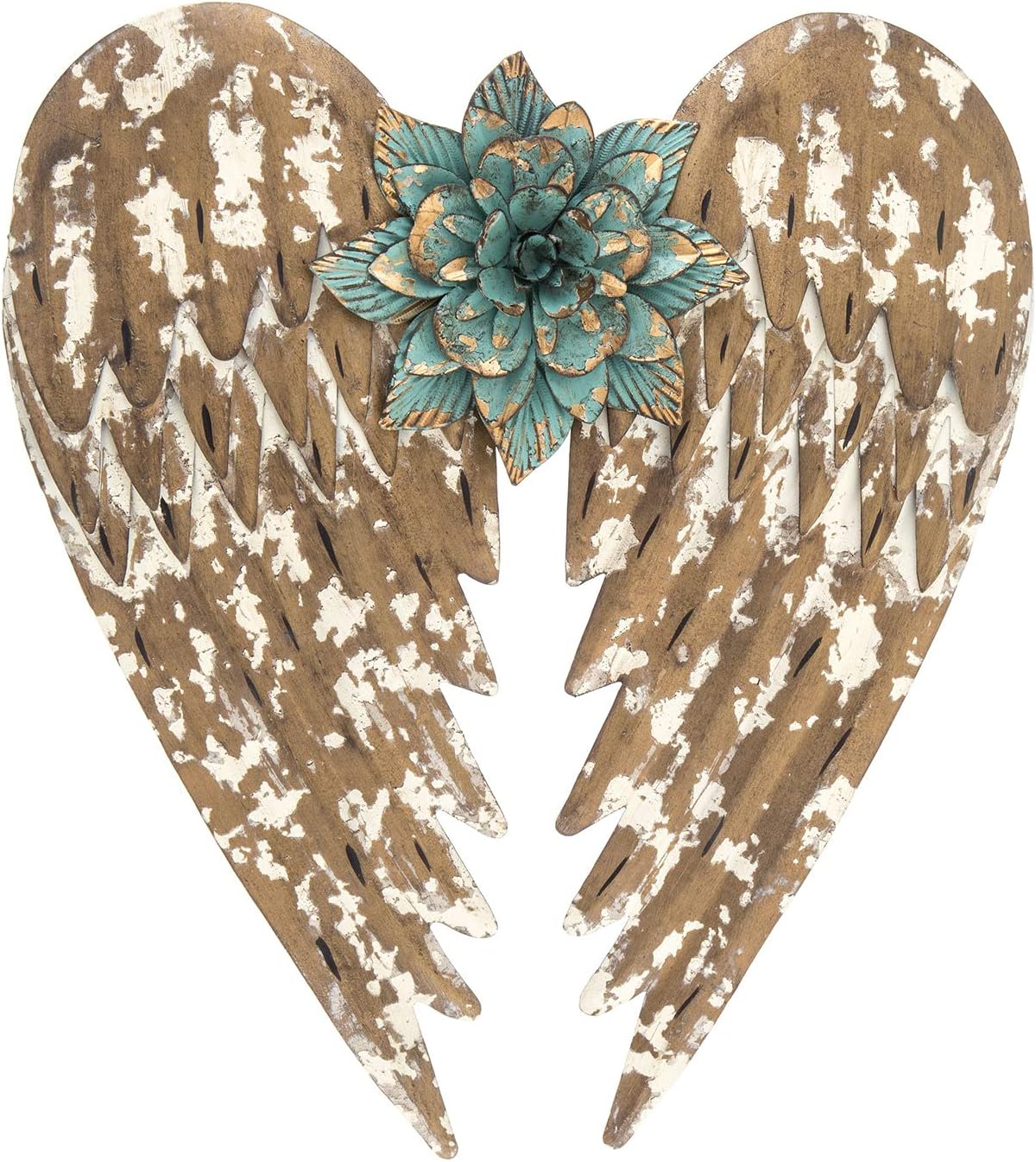 Hobby Lobby Distressed Rustic Vintage Angel Wings & Turquoise Flower Metal Wall Home Decor