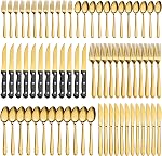 Pleafind 72-Pieces Ensembles d'argenterie noir pour 12, Ensemble plat avec couteaux à steak, ensemble de couverts en acier inoxydable, y compris fourches et ensemble de couteaux, lave-vaisselle ensemble d'ustensiles sécuritaires pour le restaurant à la maison