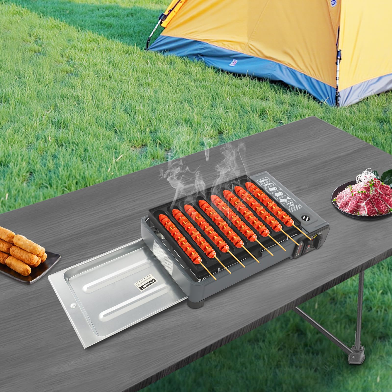 Hornillo de butano portátil para camping con encendido piezoeléctrico y bolsa de transporte, 2200 W, con seguridad contra sobrepresión, para exteriores, picnic, jardín y autocaravana