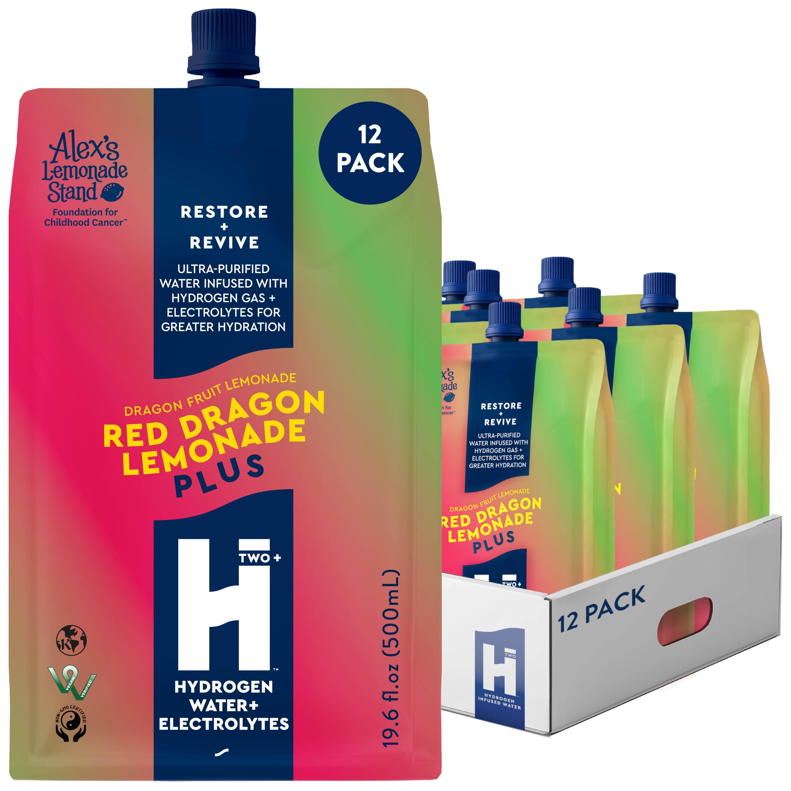 HTWO Plus Electrolyte Hydrogen Water, Dragon Fruit Lemonade, 16.9oz 12-Pack