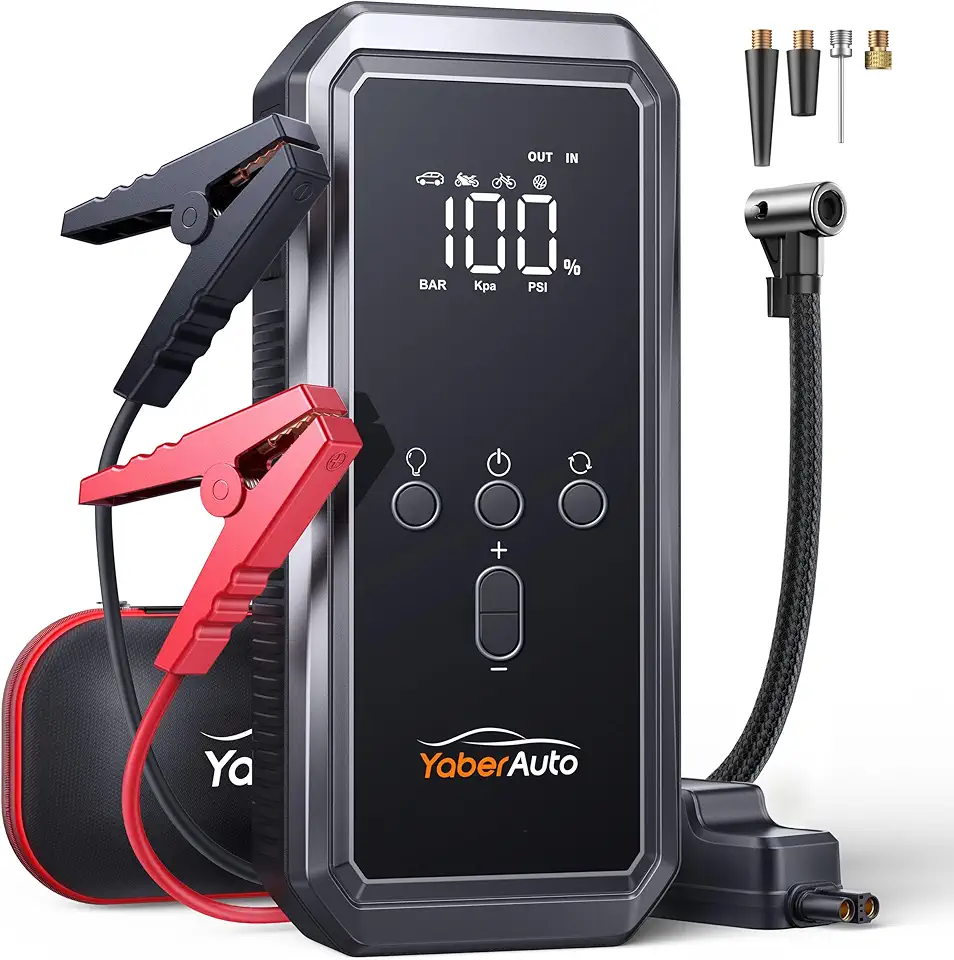 YaberAuto 9-in-1 Jump Starter with Air Compressor 5500A 150PSI Portable Car Battery Jump Starter (9L Gas/8L Diesel), 12V Jump Box Car Battery Jumper Starter Portable with Jumper Cables, 160W DC Out