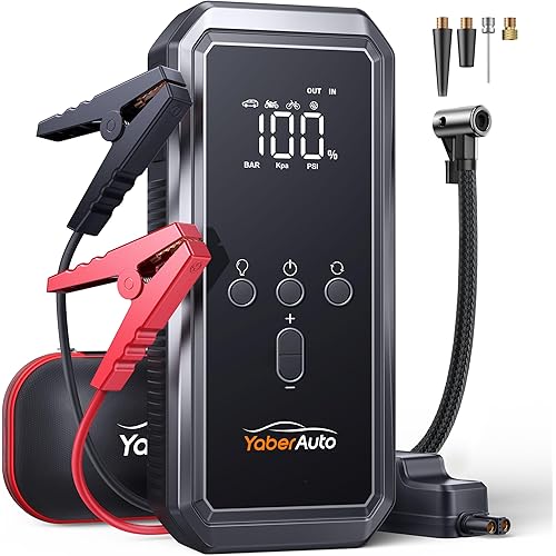 YaberAuto 9-in-1 Jump Starter with Air Compressor 5500A 150PSI Portable Car Battery Jump Starter (9L Gas/8L Diesel), 12V Jump Box Car Battery Jumper Starter Portable with Jumper Cables, 160W DC Out