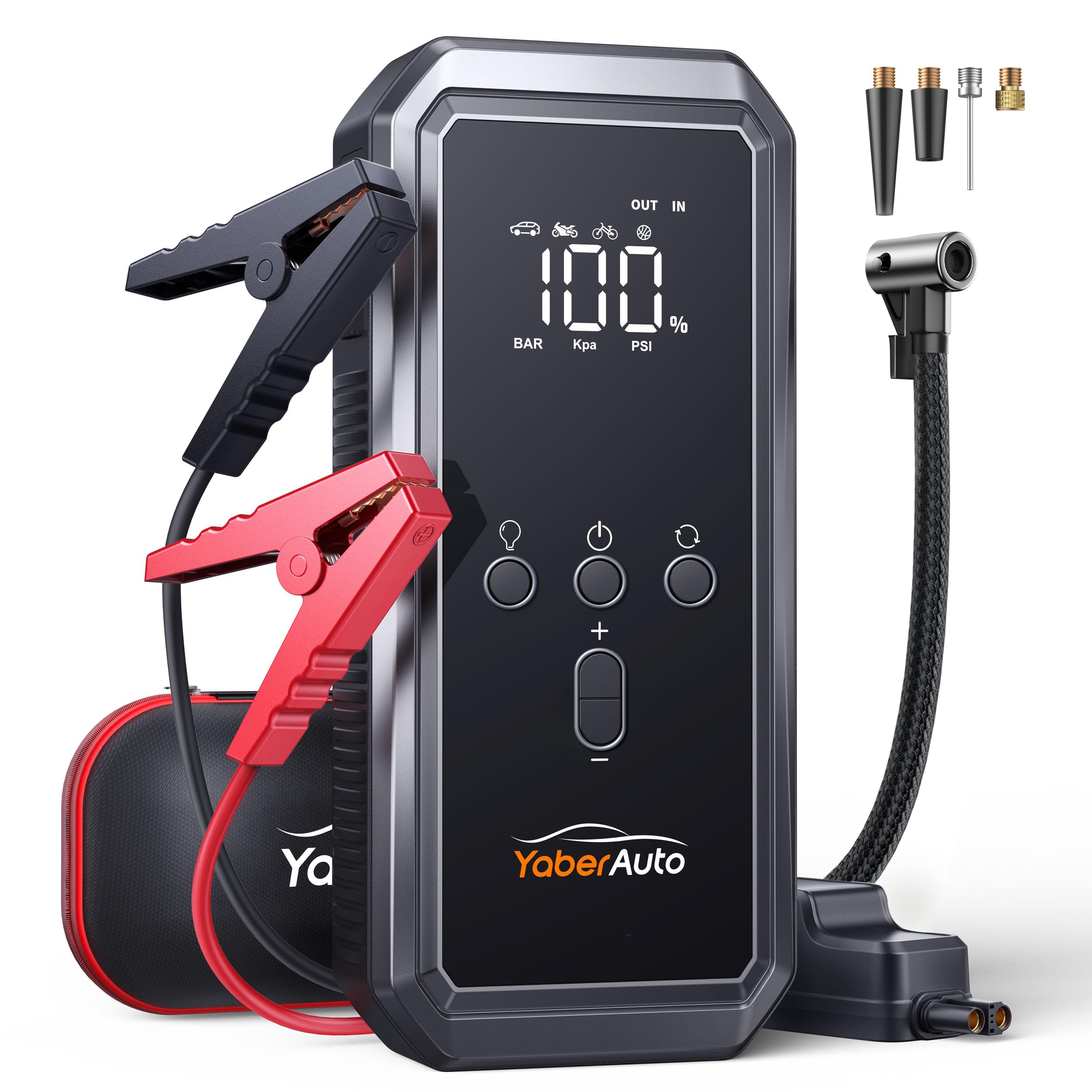 YaberAuto 8-in-1 Jump Starter with Air Compressor 5500A 150PSI Portable Car Battery Jump Starter (9L Gas/8L Diesel), 12V Jump Box Car Battery Jumper Starter Portable with Jumper Cables, 160W DC Out