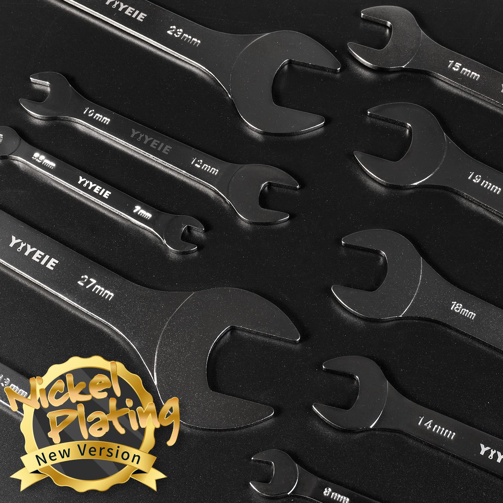 YIYEIE Set di 10 chiavi metriche super sottili, 5,5, 7, 8, 9, 10, 11, 12, 13, 14, 15, 16, 17, 18, 19, 20, 21, 22, 23, 24, 27 mm, con rivestimento in nichel, in acciaio CR-V, chiave sottile con