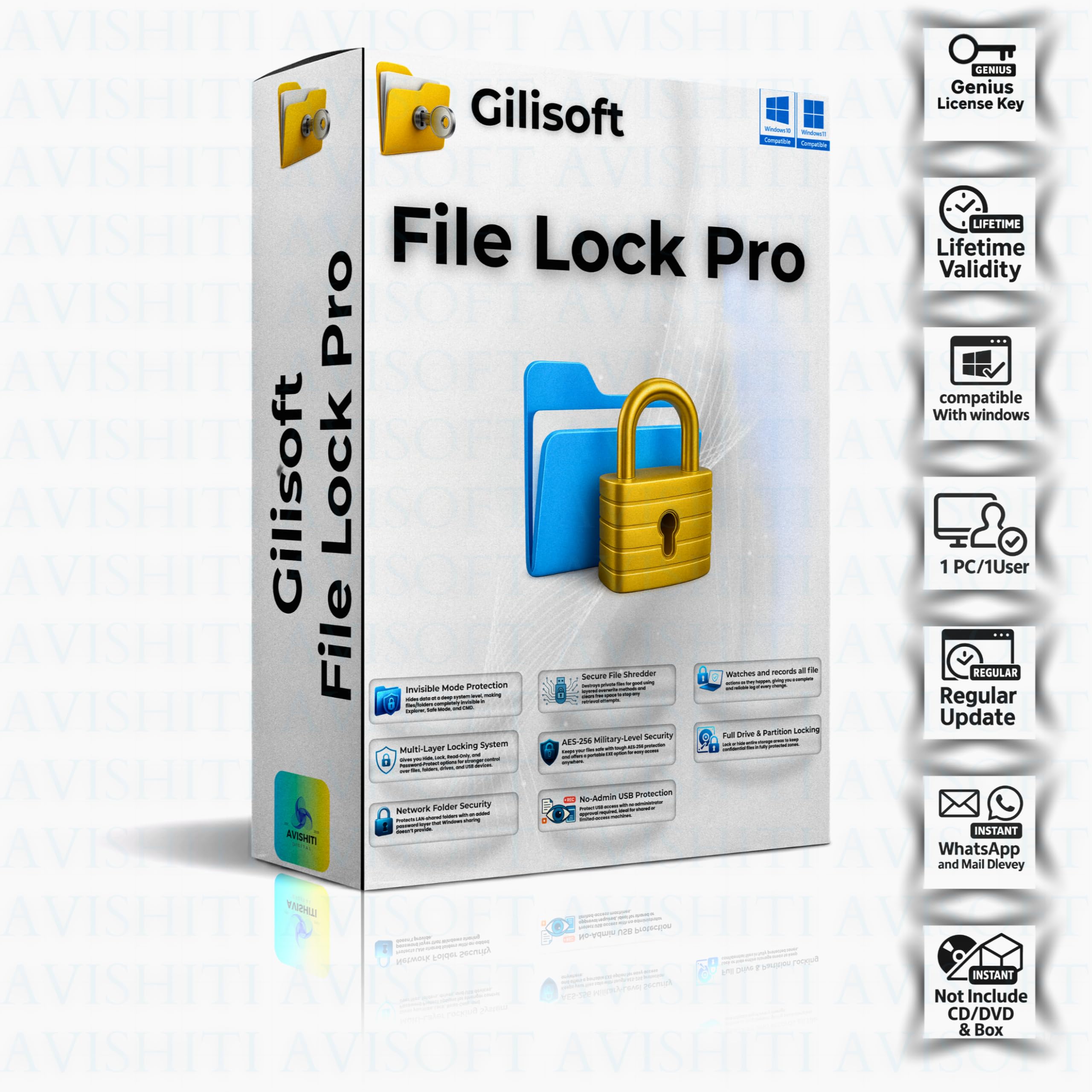 GiliSoft File Lock Pro v14 | Military Grade Encryption + File/Folder/Drive Locking + Hide, Encrypt, Password Protect & Make Read Only | Prevent Data Recovery, Protect Internal/External/USB/Network Drives, Batch Image Tools | RAR Extraction & Storage Management | Complete Privacy & Security Suite for Windows PC | Lifetime License for 1 PC