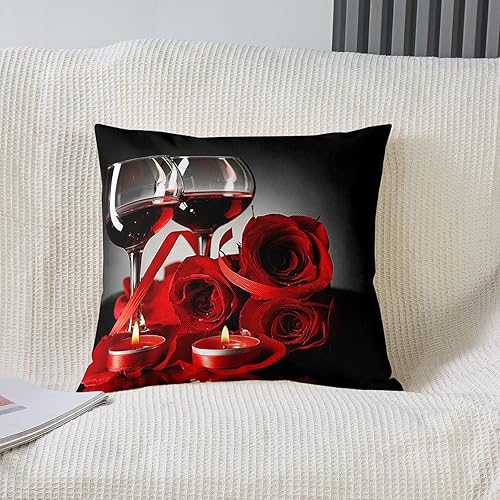 Miniatura 2 de Fundas de almohada de copa de vino rosa, fundas de almohada rojas y negras, fundas de cojín con flores florales de 18 x 18 pulgadas, juego de 2