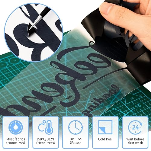 Miniatura 4 de Vinilo de transferencia de calor, rollo de vinilo para planchar en blanco y negro de 12 pulgadas x 50 pies para camisas, vinilo HTV para Silhouette