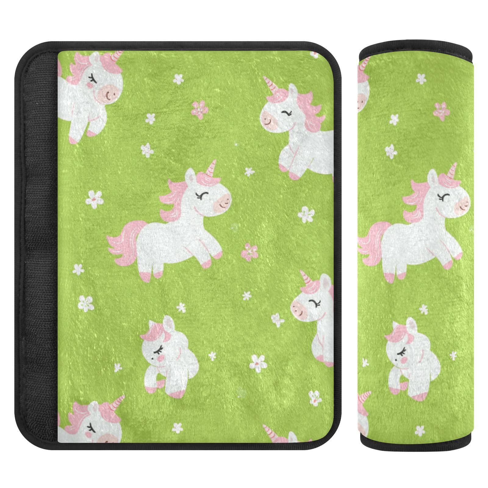 Seat Belt Covers 2 Pack Cute Unicorns Car Seat Strap Covers Super Soft Green Pink Car Seat Neck Cover for Boys Girls Adults Babies M