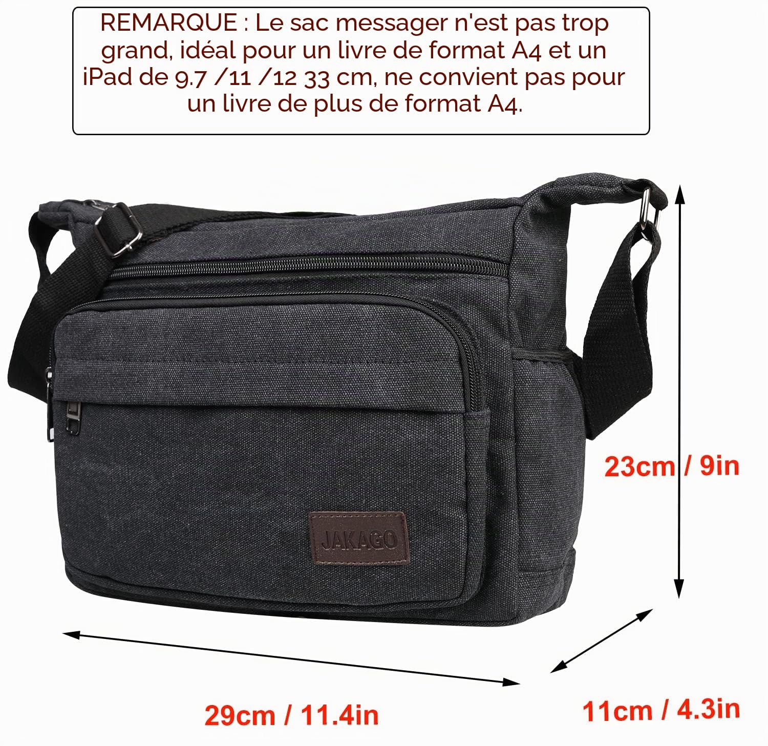 JAKAGO Sac à Bandoulière Homme Imperméable Multi-Poches,Sac de Voyage Décontracté en Toile pour Travail,l'école,Pêche,Camping,Randonnée