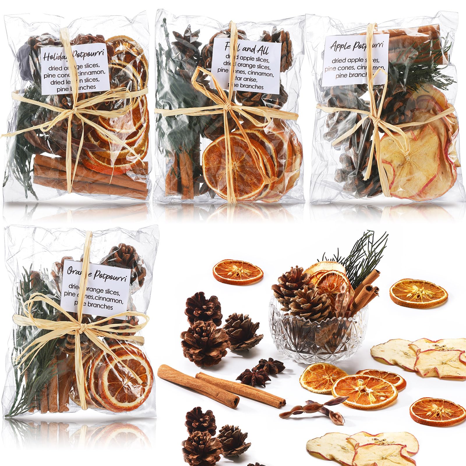 Siifert 4 Pack Christmas Stovetop Potpourri Xmas Simmer Pot Kit Dried Orange Apple Pieces Potpourri Simmer Pot Room Air Freshener Sachet Botanical Catchall Bowl Filler Decor for Holiday Xmas Decor
