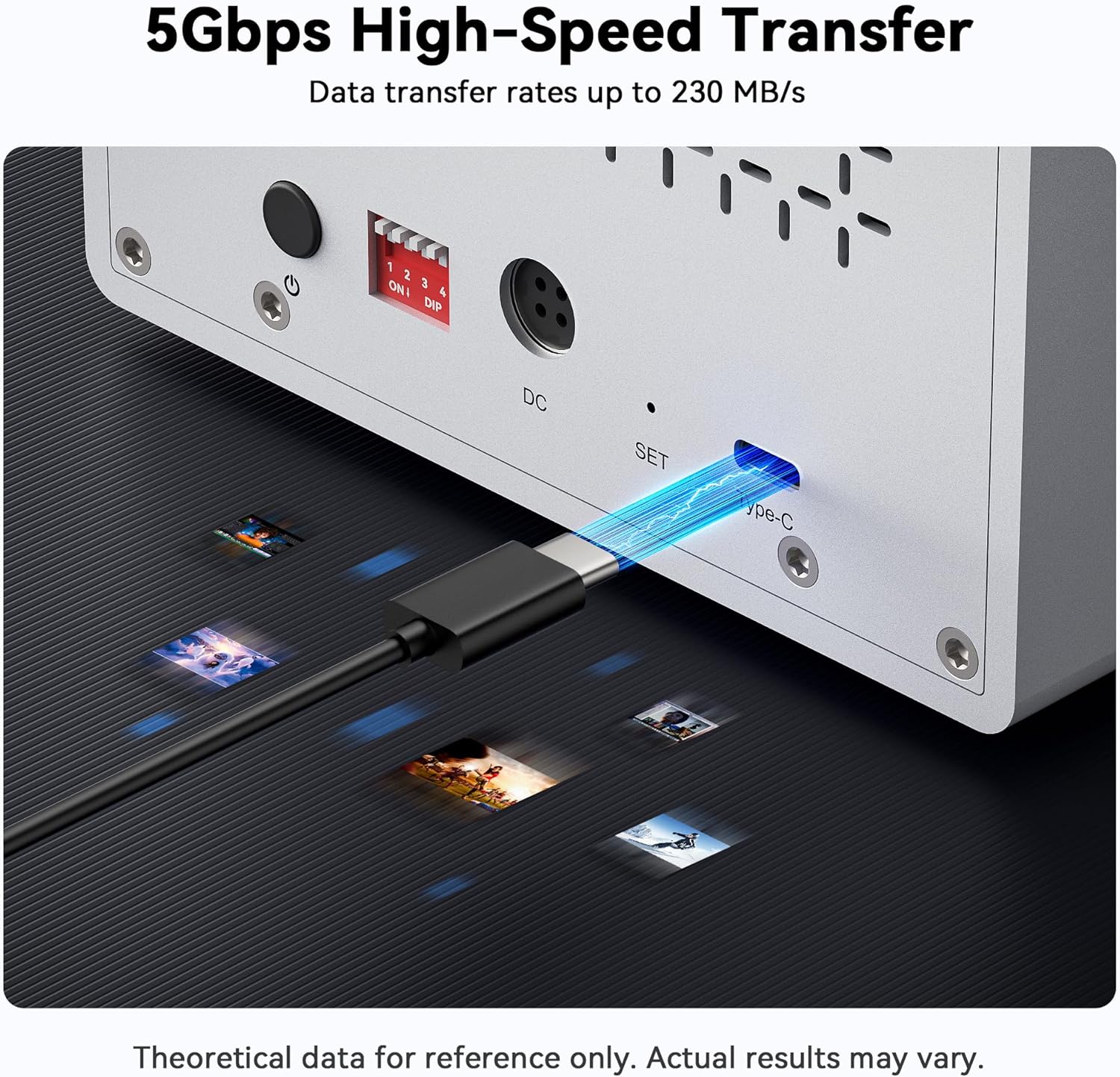 Yottamaster 5 Bay RAID Hard Drive Enclosure USB C, Aluminum RAID Enclosure for 3.5 & 2.5 Inch SATA HDD/SSD, Support 110TB(5x22TB) Direct Attached Storage DAS RAID1/5/10/JBOD/CLONE [PS500RC3]