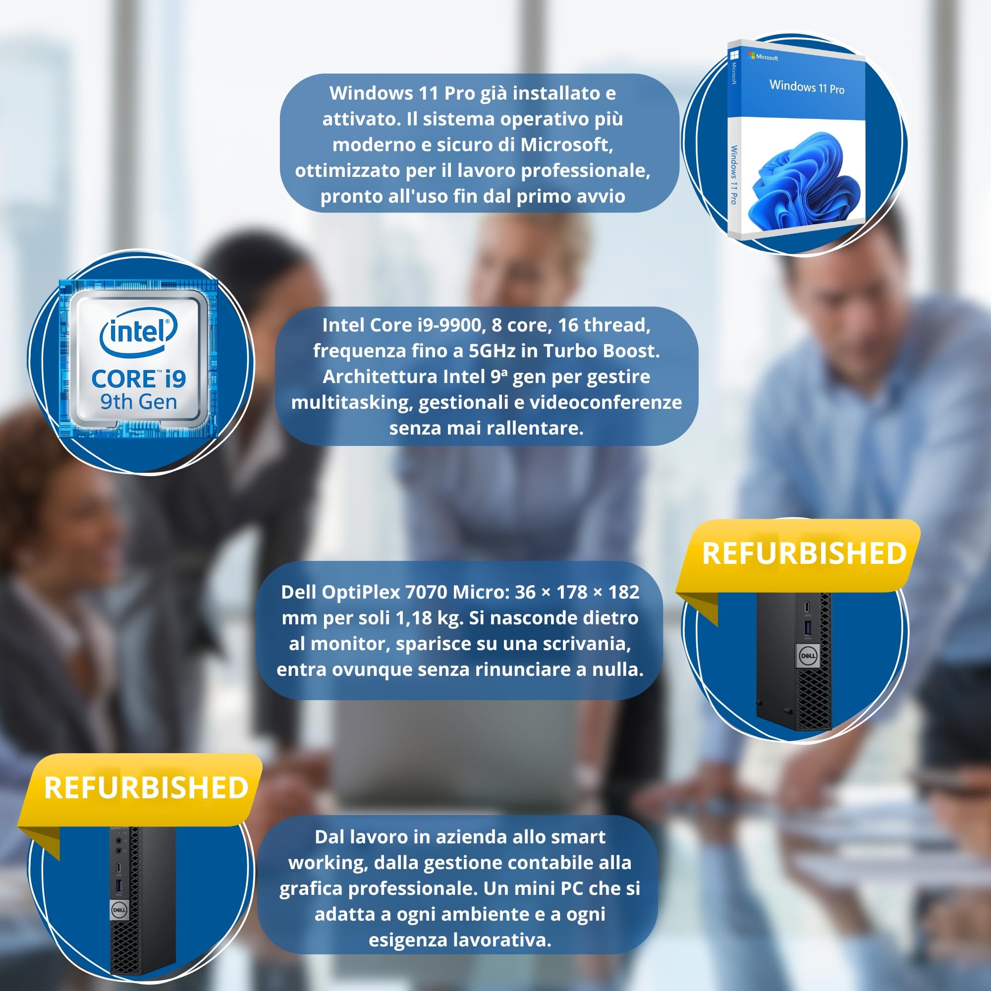 Dell OptiPlex 7070 Mini PC Compatto | Intel Core i9-9900 8 Core 16 Thread Turbo 5.0GHz | 16GB DDR4 | SSD NVMe 512GB | DisplayPort HDMI 4 USB | Windows 11 Pro | Ricondizionato | Garanzia 36 Mesi