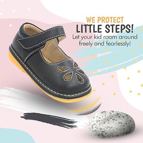 Miniatura 7 de Little Mae's Boutique Mary Jane - Zapatos chirriantes para niñas pequeñas, zapatos ideales para caminar con chirriador extraíble y correa ajustable,