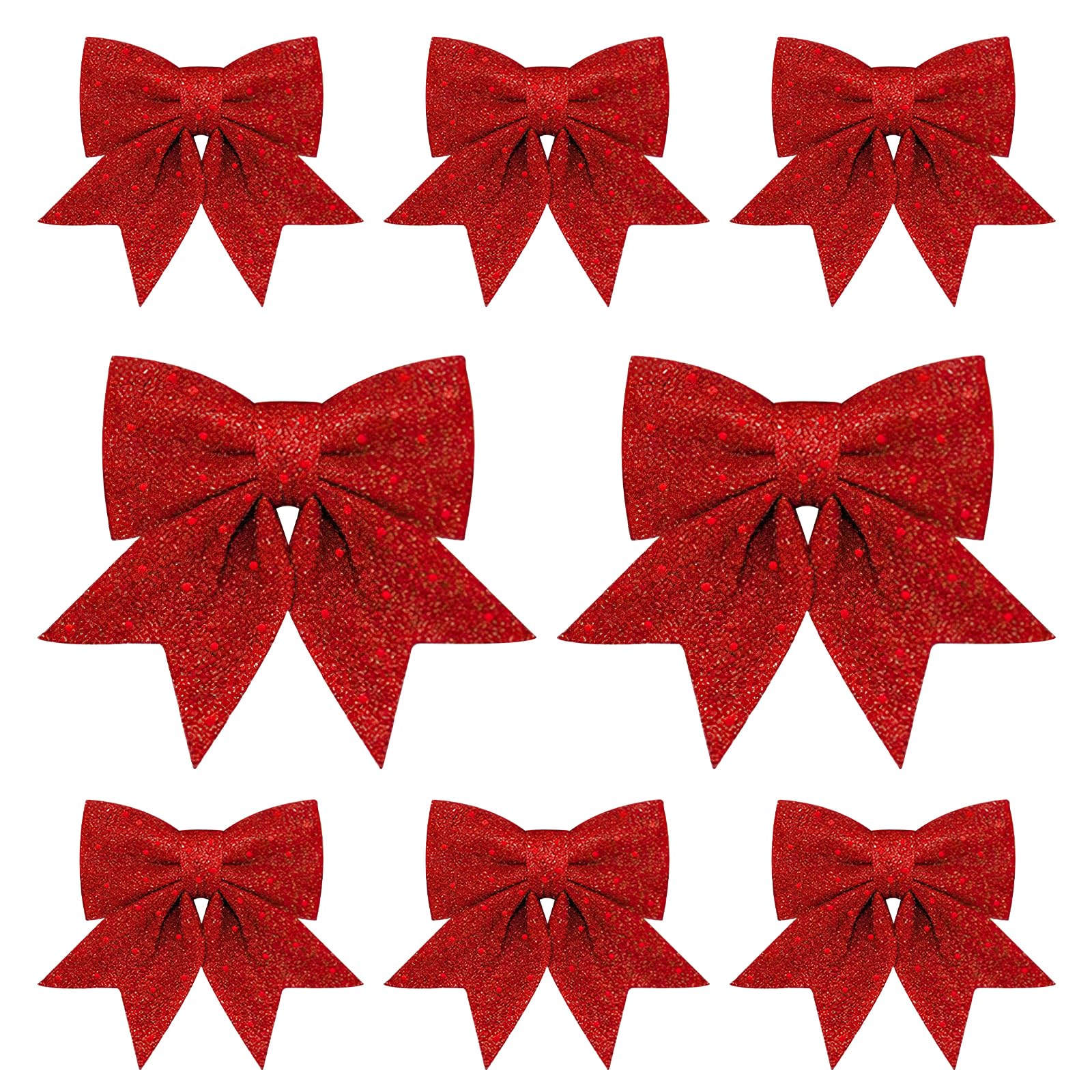 Qkeinv Red 8Pcs Glitter Christmas Bows, Xmas Bow Decorations, Bows For Christmas Tree, Christma Sequin Bowknot Tree Ornaments For Xmas Trees Decorations Garland Gift Wrapping Crafting Ornament (Red)
