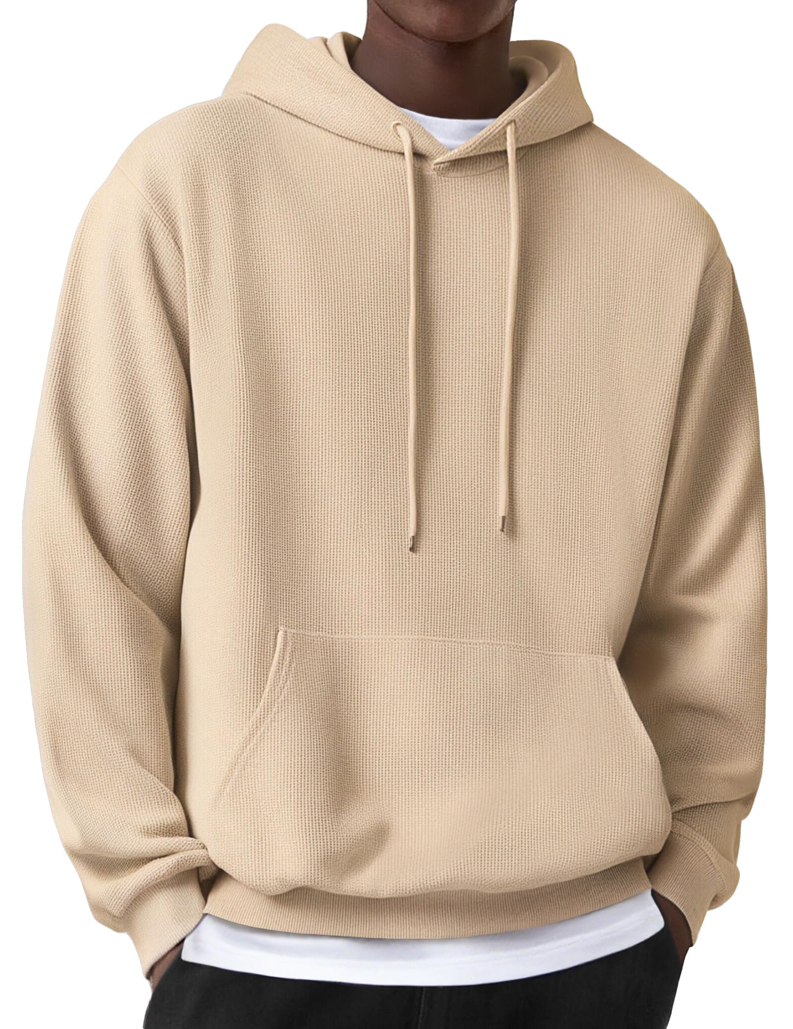 COOFANDY Men's Hooded Sweatshirts Long Sleeve Casual Pullover Hoodie Waffle Knit Sweatshirt with Pocket