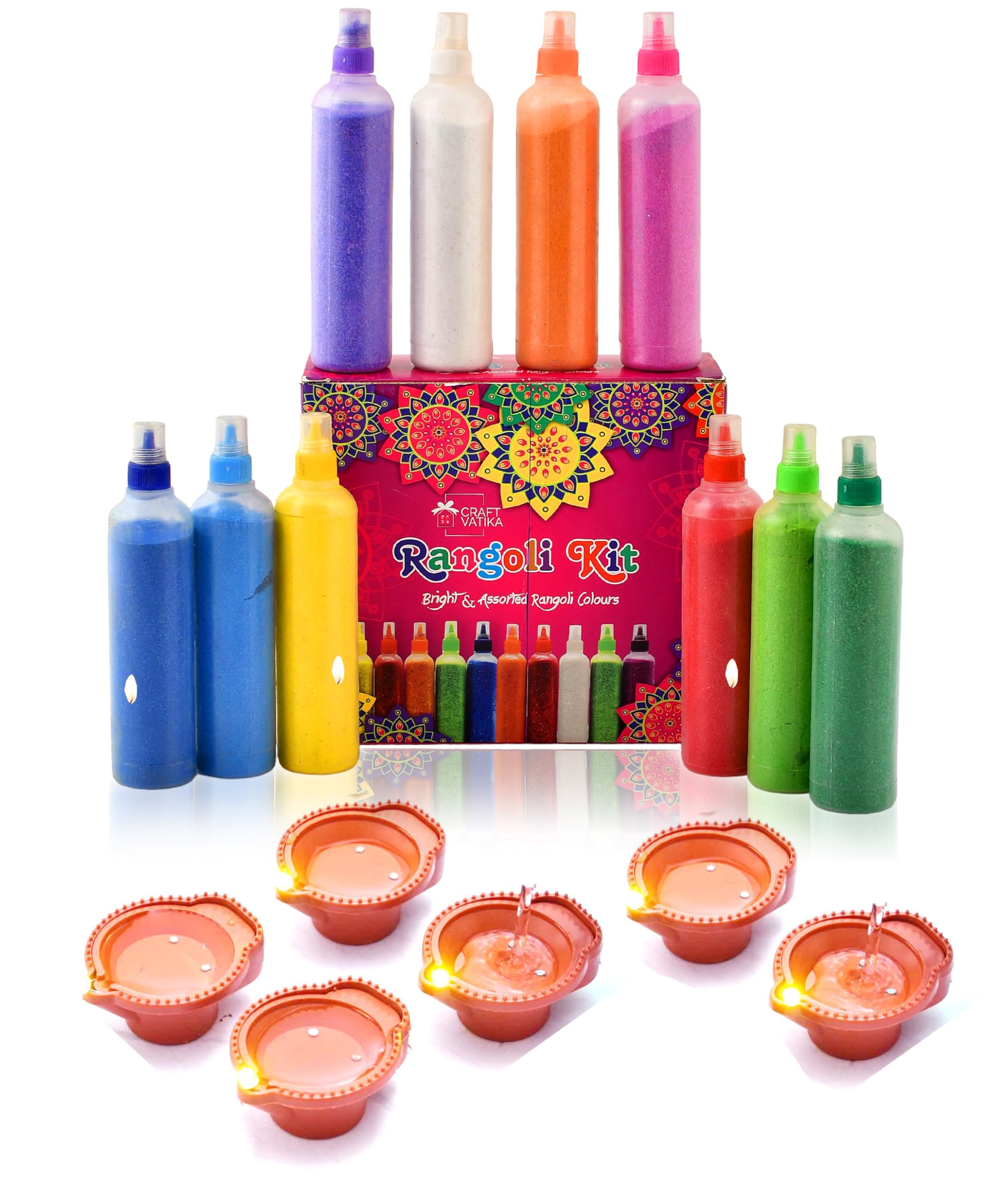 CraftVatika 10 Pcs Rangoli Colour Powder Bottles with 6 LED Water Sensor Diya for Diwali Decoration Items, Rangoli Kit for Home Floor Decorations, Deepawali Diwali Gift Items (B0DJ7H1CRN) Amazon Price History, Amazon Price Tracker