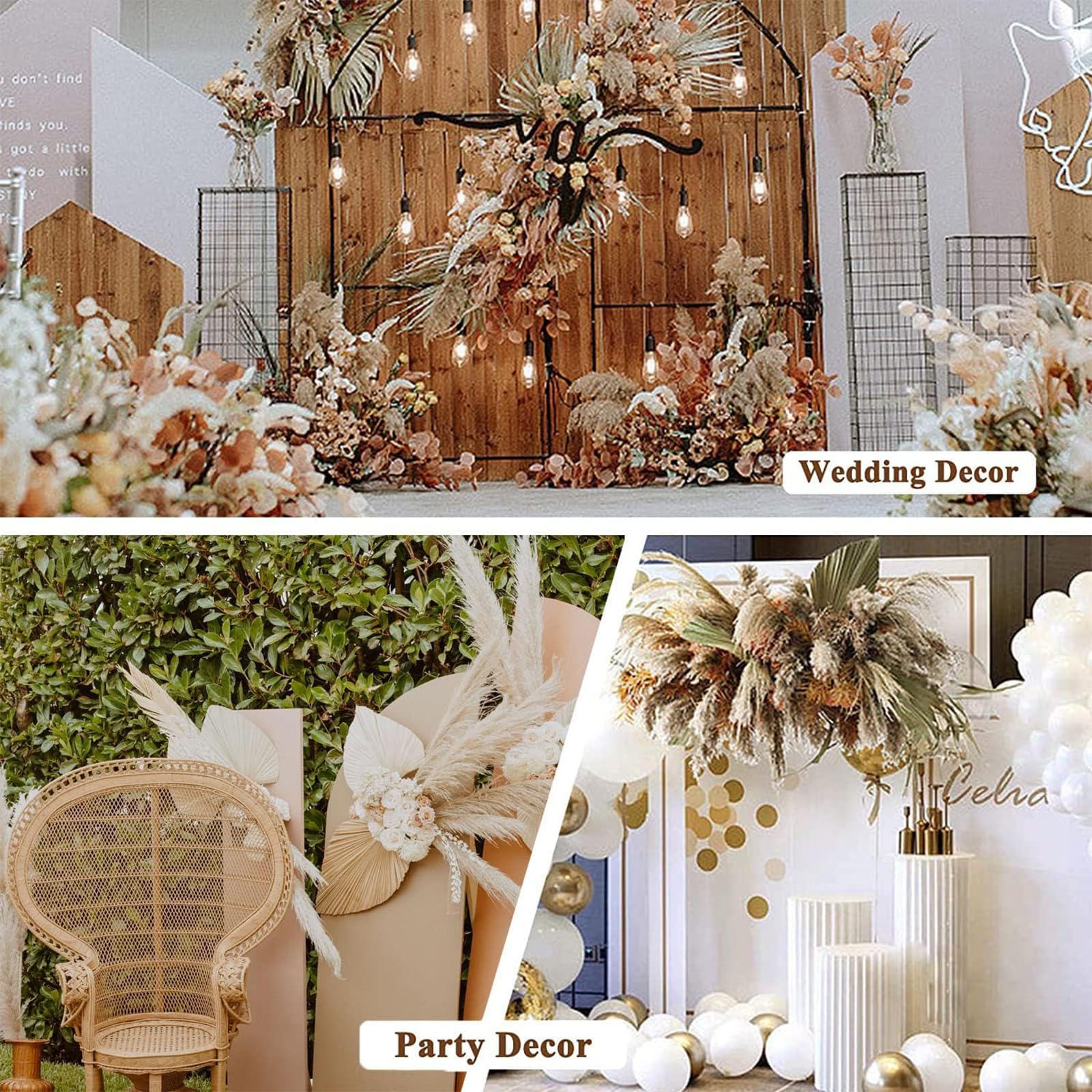 Décoration en Pampas Séchées Pampa Naturelle Décoration Fleurs Séchées Bouquet Décor Pampas avec des Fleurs Séchée de Queue de Lapin, pour Déco Intérieur, Chambre, Boho Mariage (120)