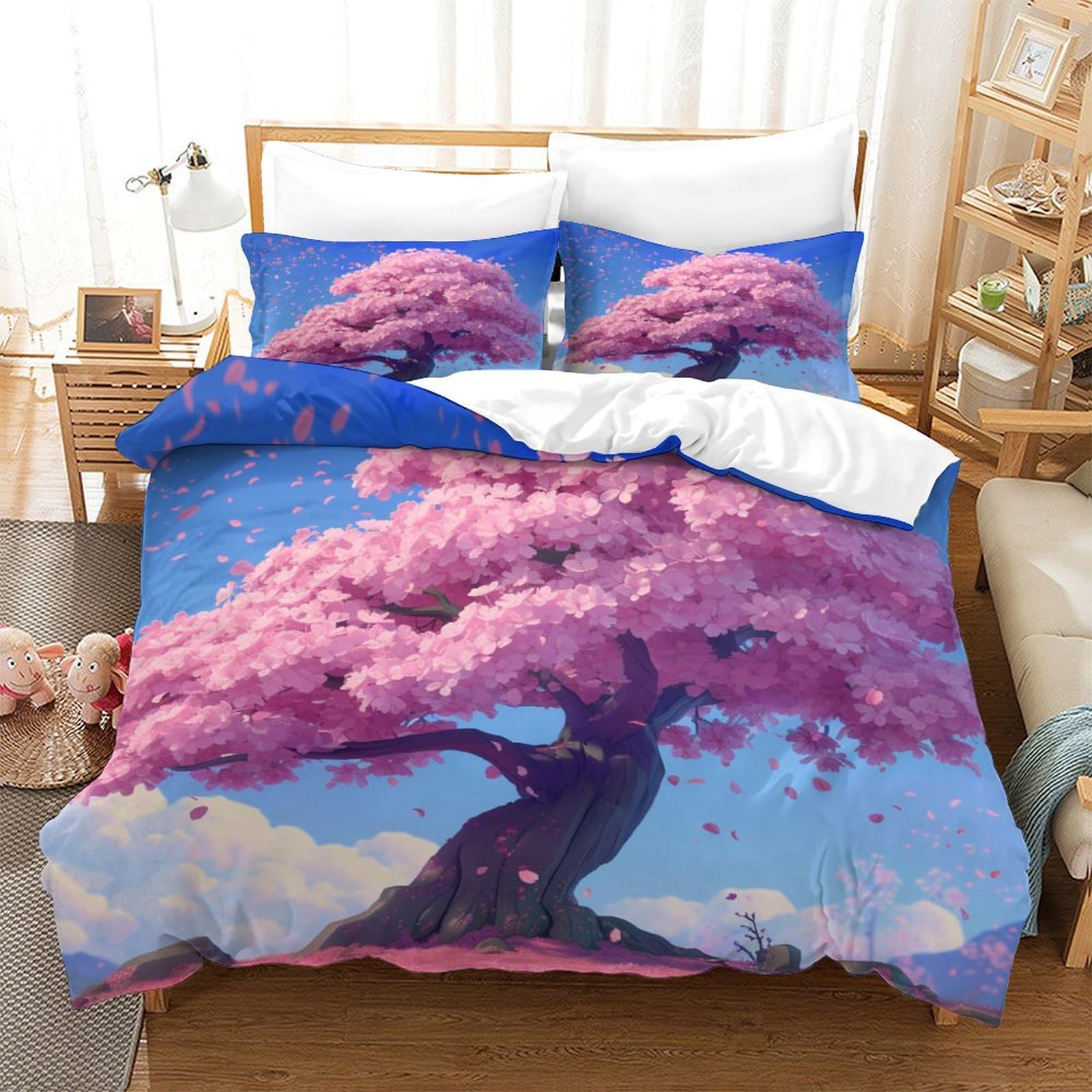 Parure de lit style japonais Sakura 260x220 avec housse de couette microfibre 3D