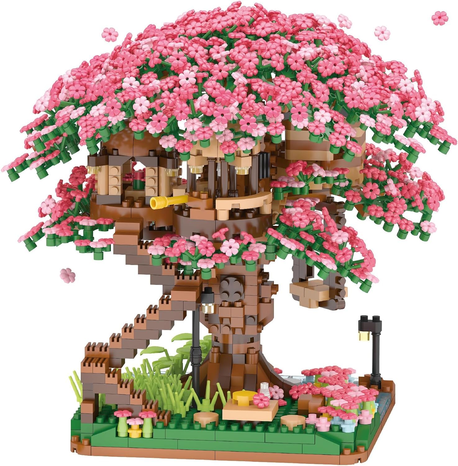 Cherry Blossom Treehouse Building Sets - Mini Blocks Building Sets for Adults - Japanese Sakura Treehouse Building Blocks Sets