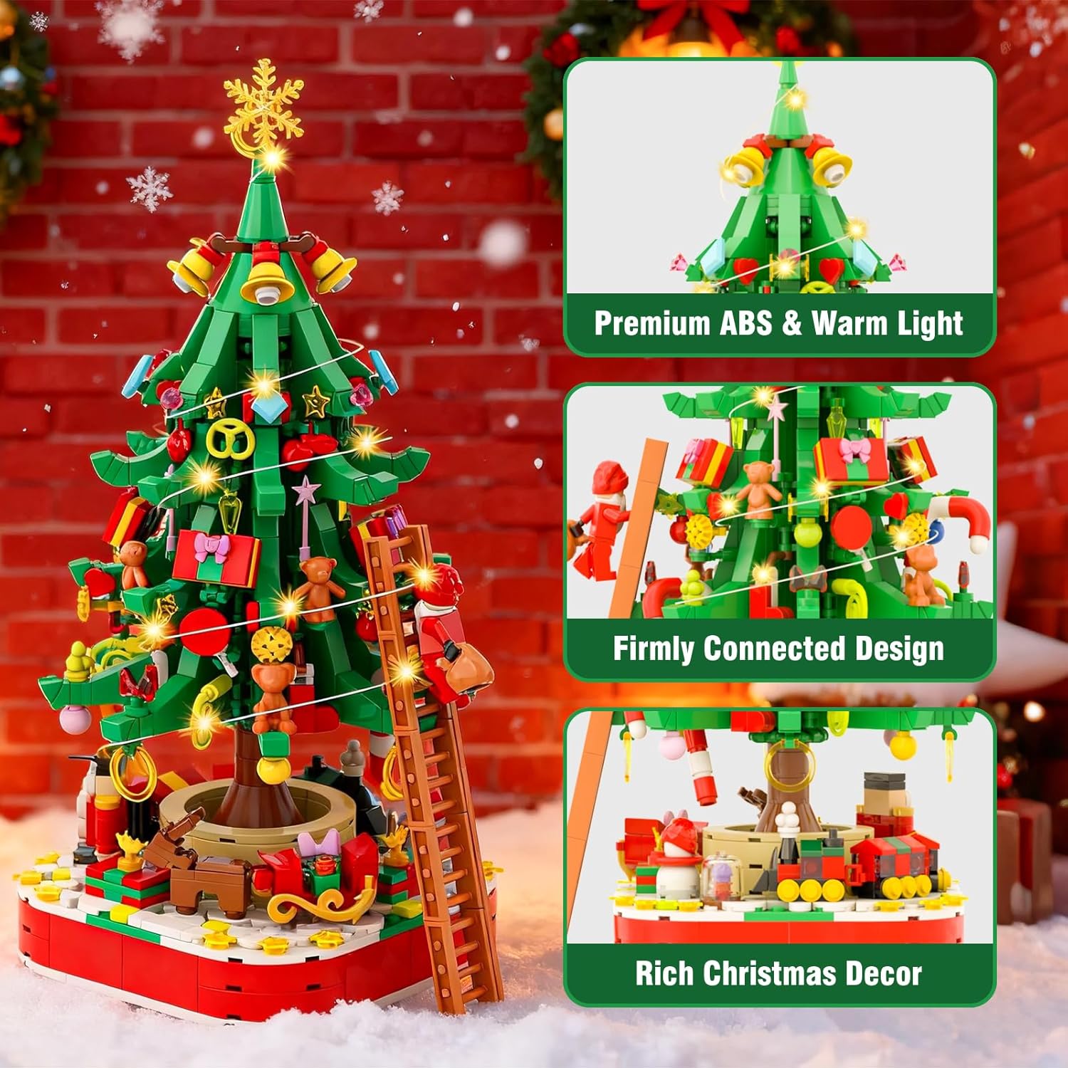 Christmas Tree Building Blocks Advent Calendar 2025 with Lights - 949 Pcs Holiday Countdown Calendar for Kids Adults Teens Family Activity