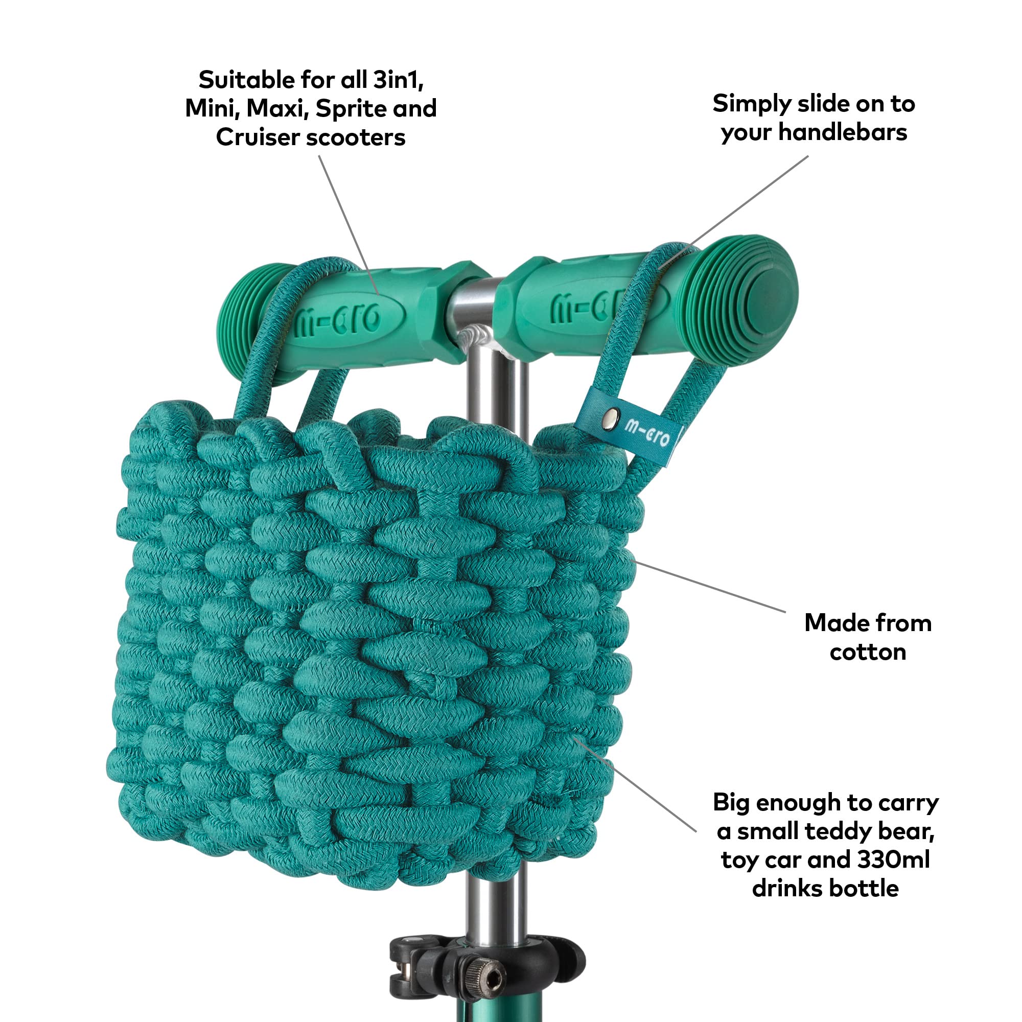 Micro | Cestino per monopattino | Accessorio per monopattino | Cestino per bicicletta per bambini | Cotone naturale | 360g