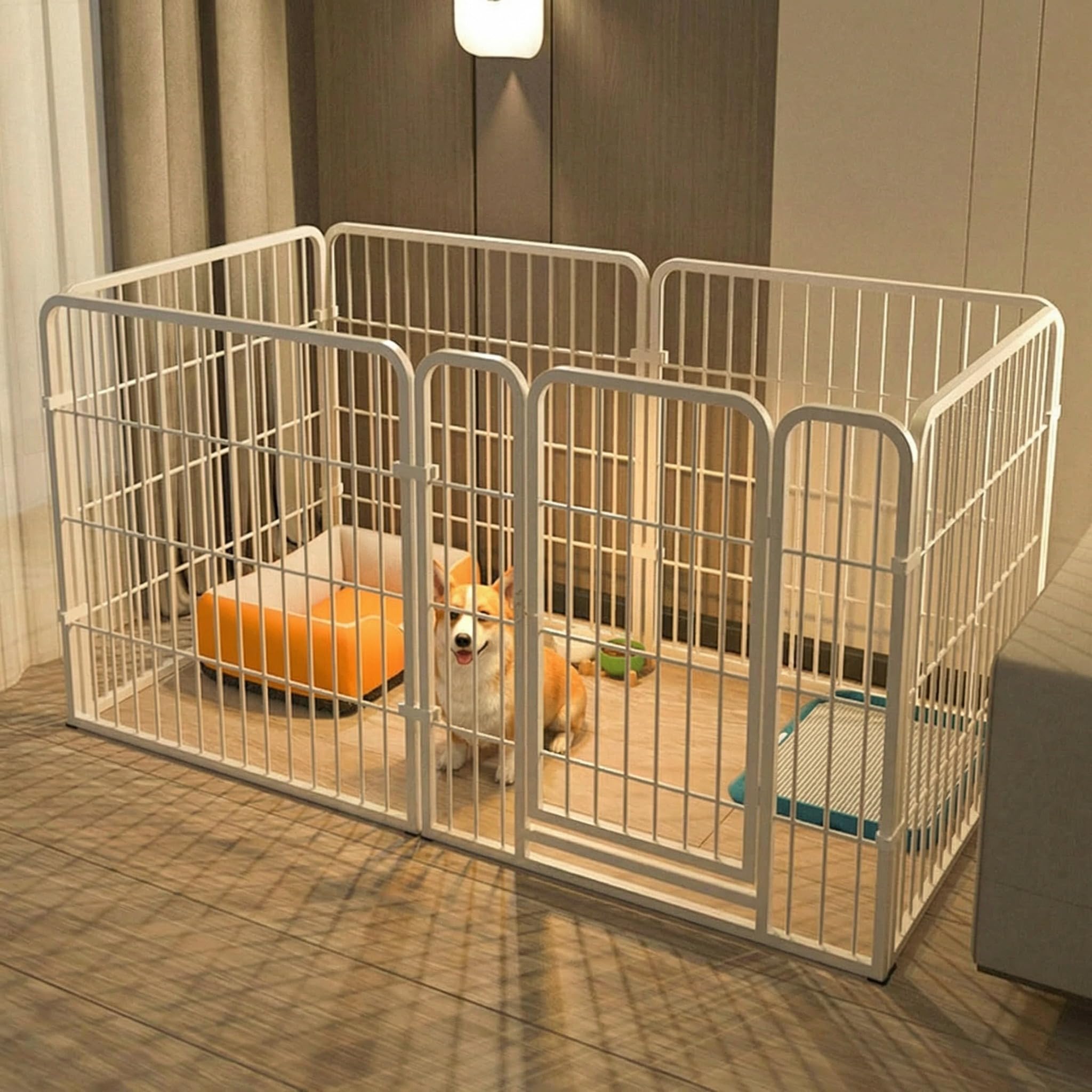 Dog Playpen, 6 Panel Puppy Pen with Door, Foldable Pet Pen Exercise Fence for Puppies,Cats,Rabbits and Other Animals,Rust-Resistant Powder Coating(Snap-on), 60cm Height