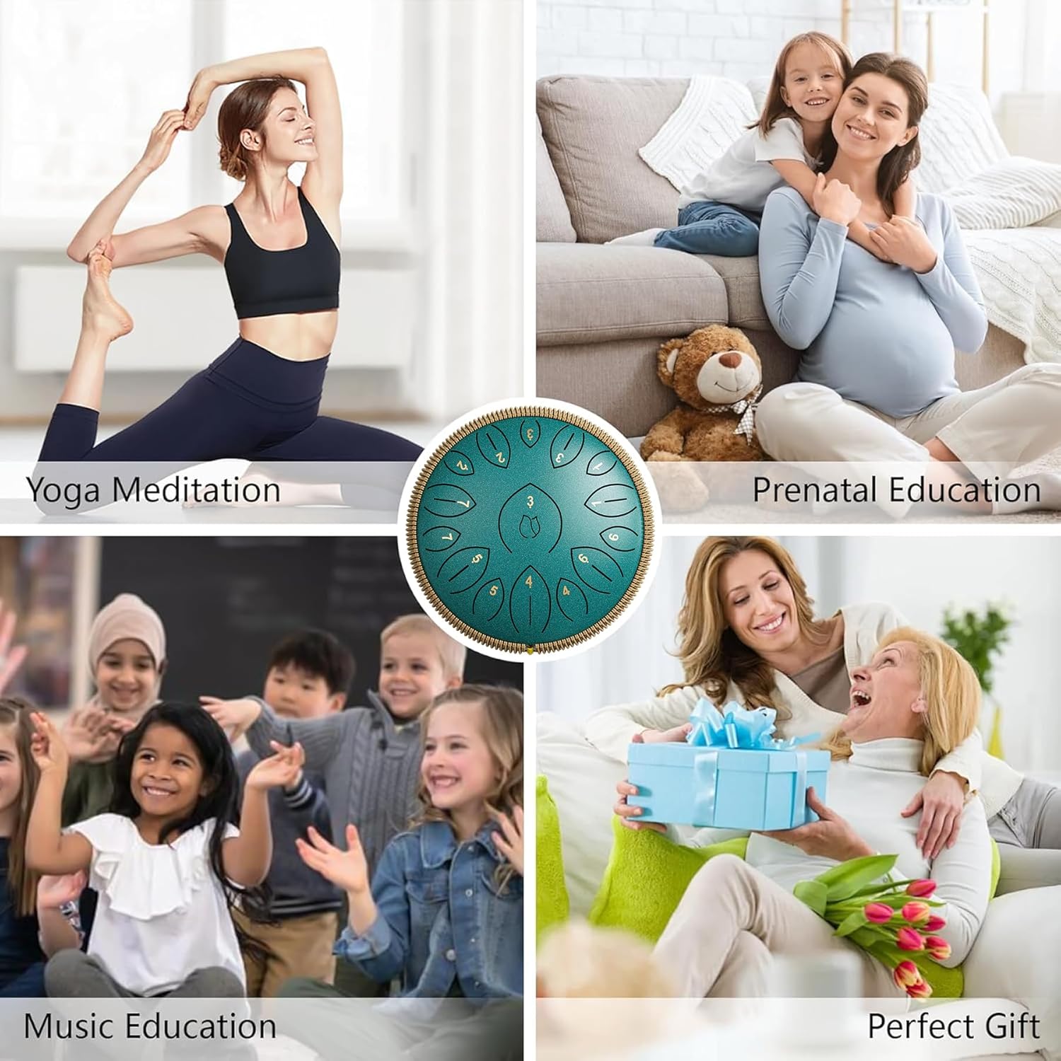 Steel Tongue Drum 12 Inch 15 Notes, Steel Drums Instruments for Kids Adults, Hand Pan Drum with Music Book, Drum Mallets and Carry Bag, Handpan C Major, Malachite Green