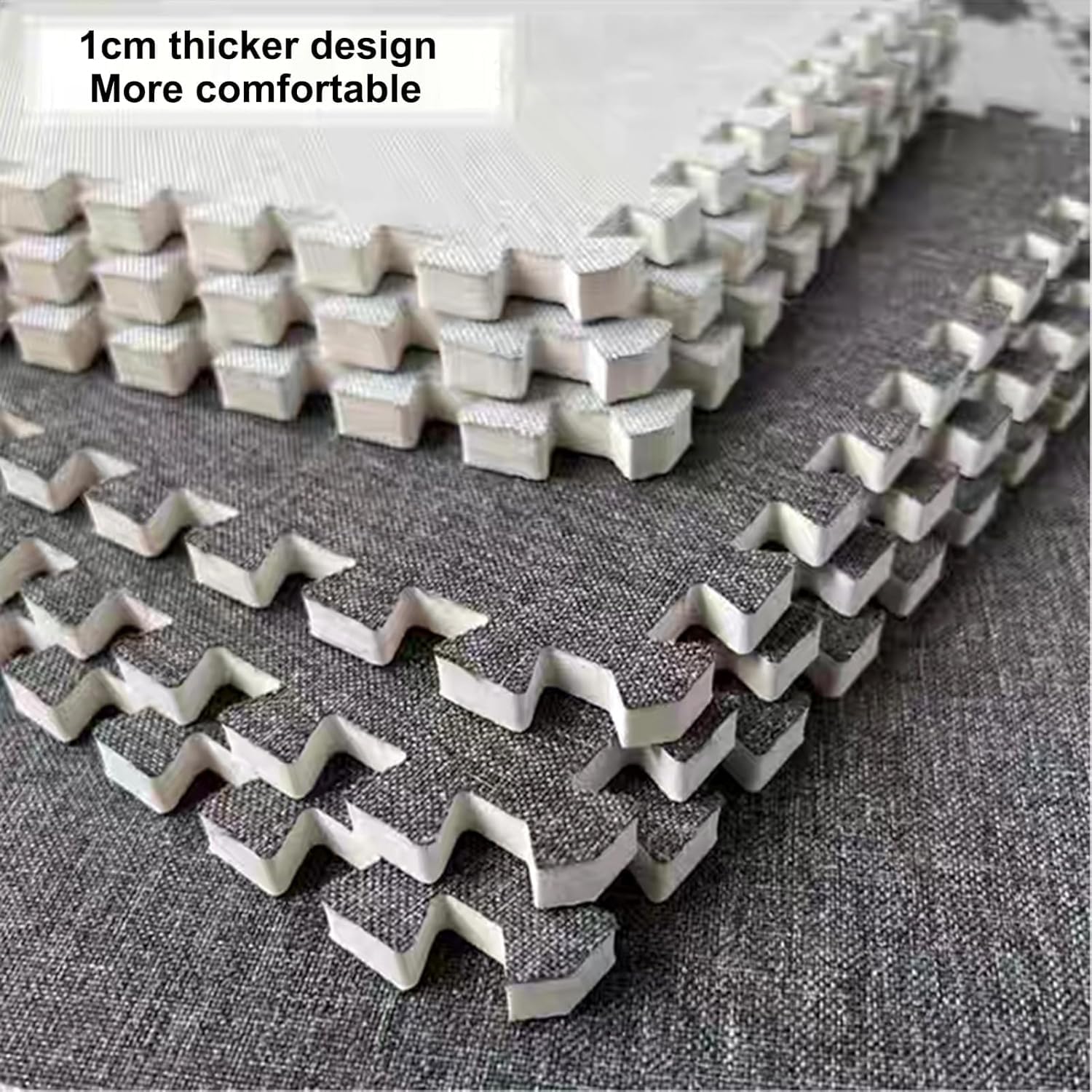 30-częściowa kwadratowa mata podłogowa z pianki puzzli – 30 x 30 x 1 cm grubości, zazębiające się płytki dywanowe, miękka bawełniana i lniana góra, różowo-czerwona i jasnoszara, idealna do pokoju