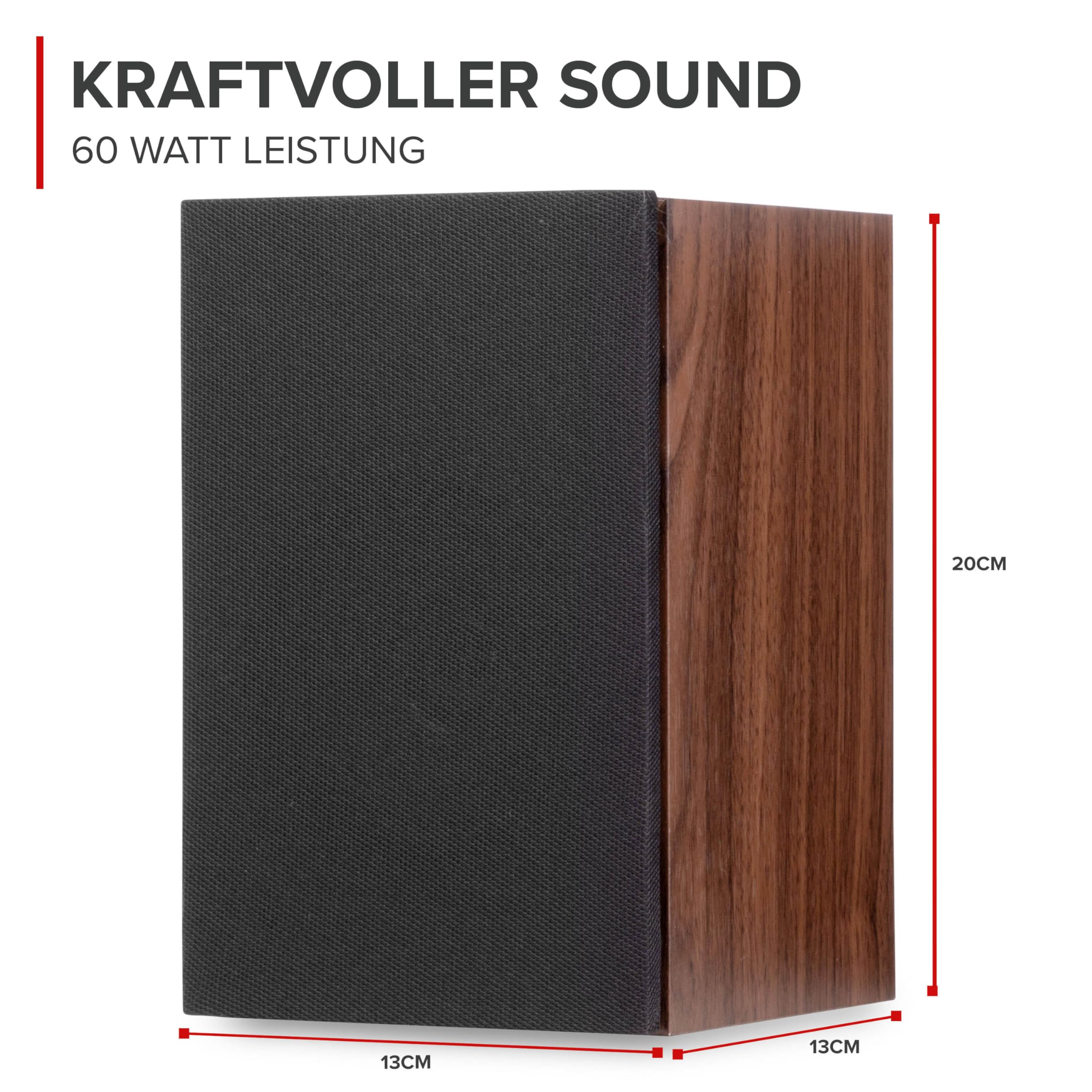 Audizio RP325W Retro Plattenspieler mit Lautsprecher & Bluetooth In/Out, Schallplattenspieler mit Boxen 60 Watt – Vinyl Player Holzoptik – Record Player mit Vorverstärker & Auto-Stop – Turntable Vinyl