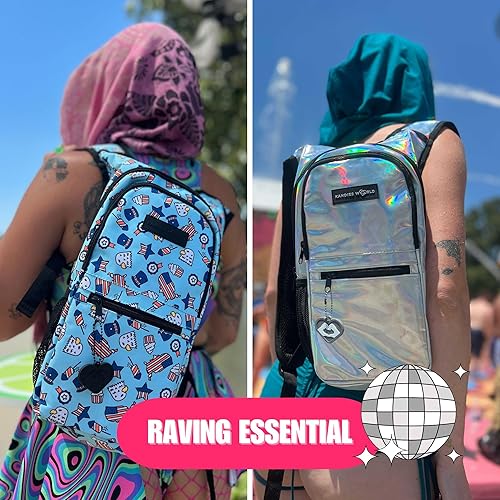 Miniatura 7 de Kandies World Reflective Festival - Paquete de hidratación  Bolsa de agua de 2 litros para raves, senderismo, ciclismo, correr y más (diseño de