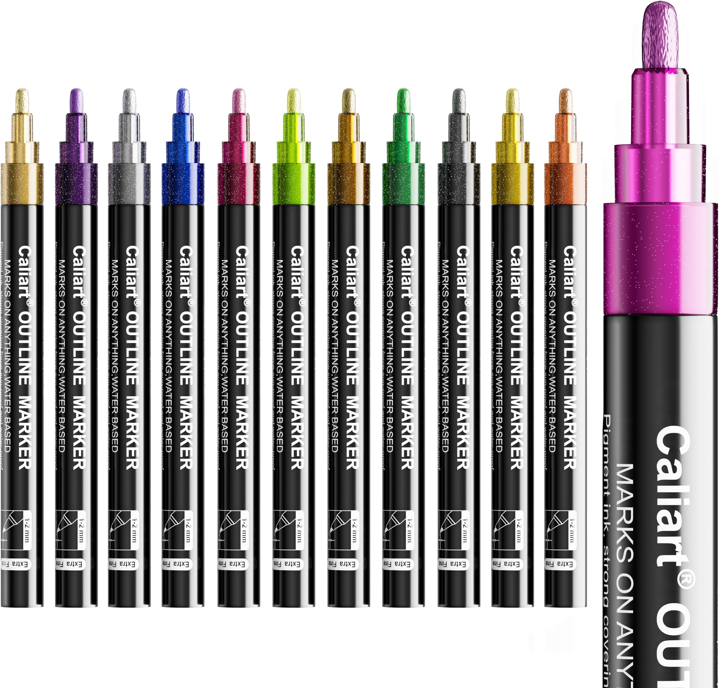 12-Color Shimmer Double-Line Drawing Doodle Outline Markers, Aesthetic Cute Preppy Stuff School Supplies, Glitter Markers Pens Set for Cards Lettering, Gift for 4-12 Year Old Girl Kids