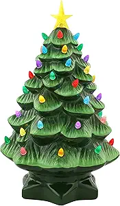 Mr. Christmas Nostalgic Ceramic Christmas Tree with LED Lights Indoor Decoration, 14 Inches, Green