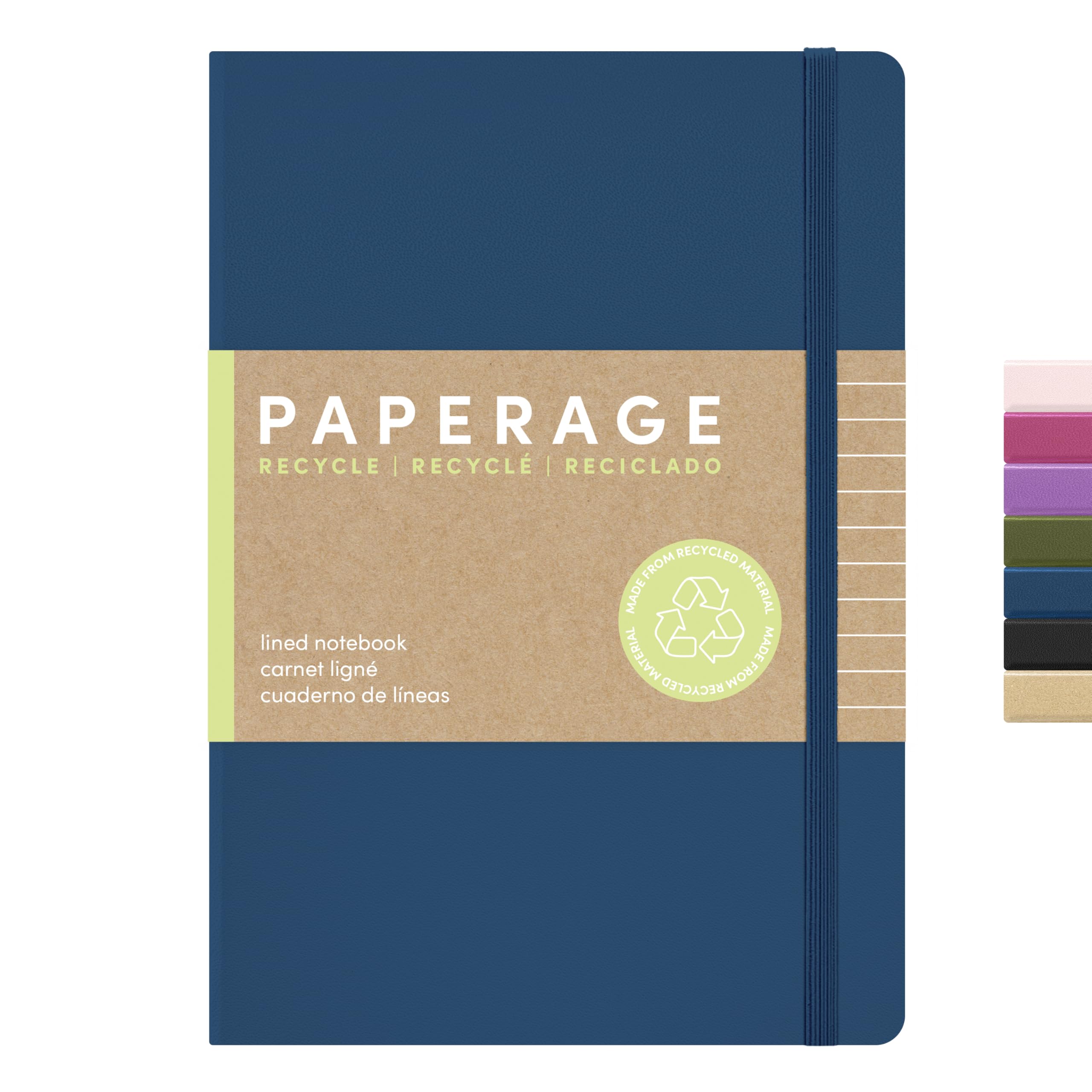 PAPERAGE Recycled Lined Journal Notebook, (Dark Blue), 160 Pages, Medium 5.6 in x 8 in - 100 GSM Thick Paper – College Ruled, Hardcover Journaling