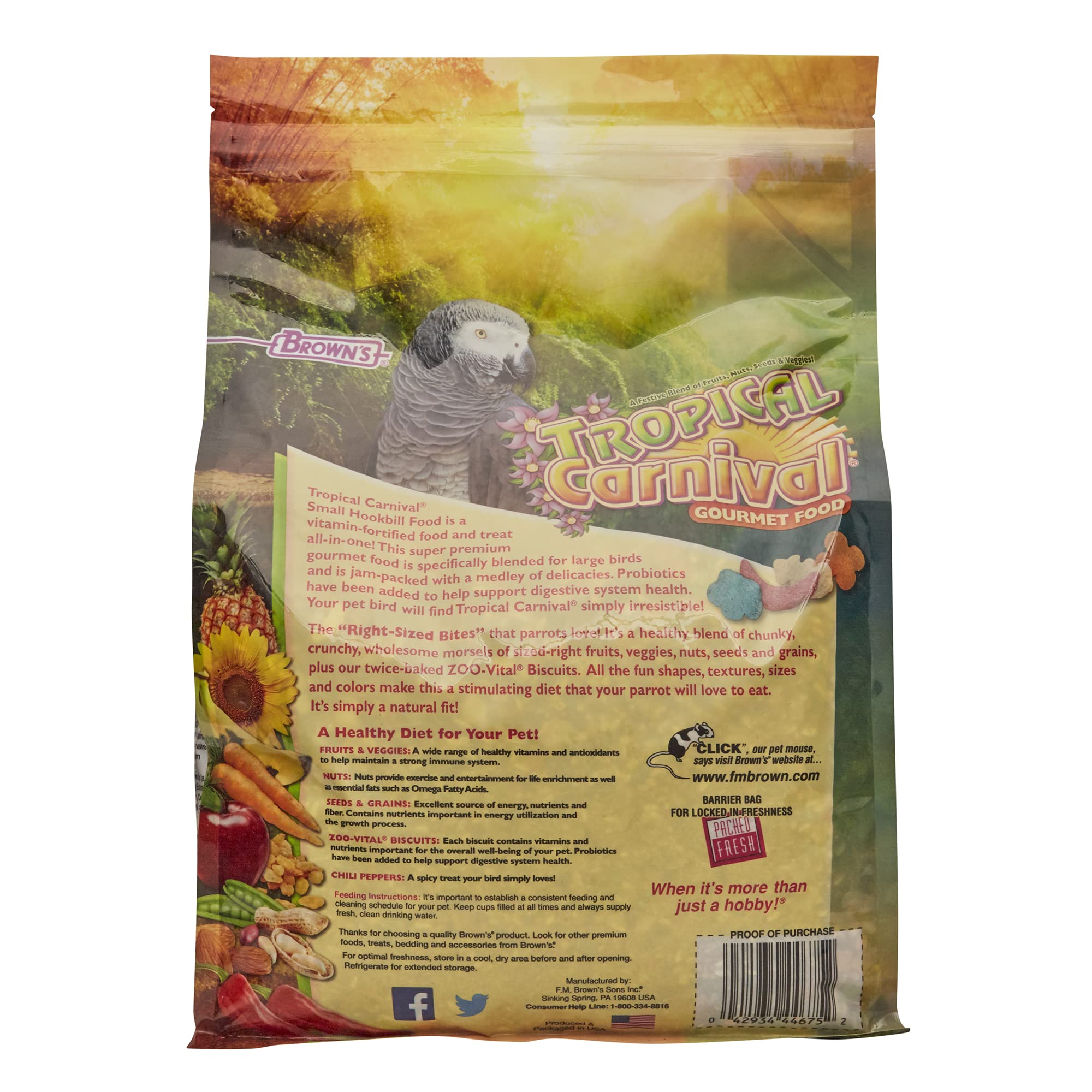 Tropical Carnival Small Hookbill Food – Gourmet Blend with Fruits, Nuts & Seeds, 10 Pounds, Omega 3 & Natural Preservatives, Supports Digestion