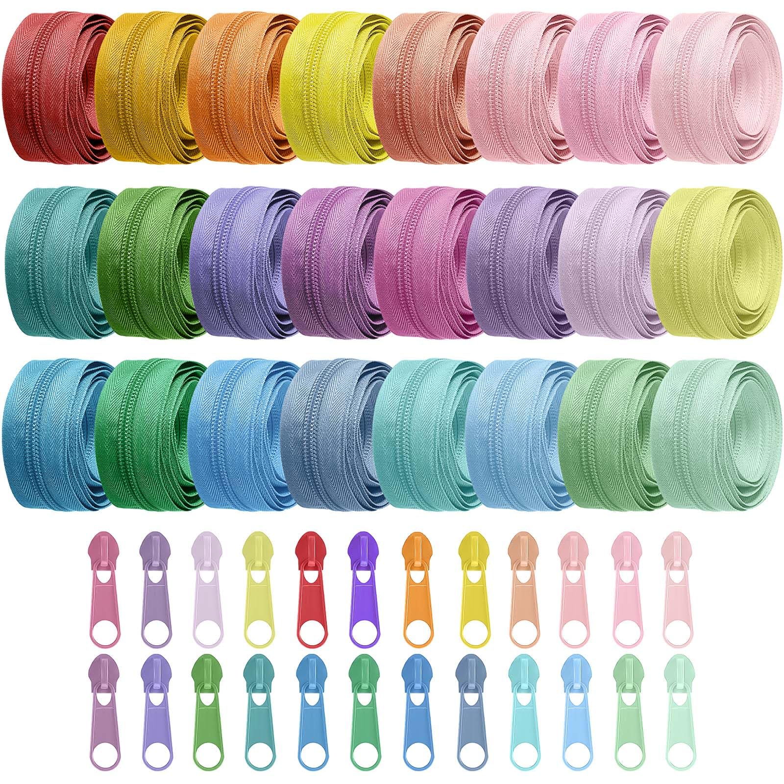 Syhood The Yard - Kit di riparazione per cerniera in 24 colori, lunghezza 22 m, in nylon, per cucito, con 96 cursori per la realizzazione di borse (macaron)