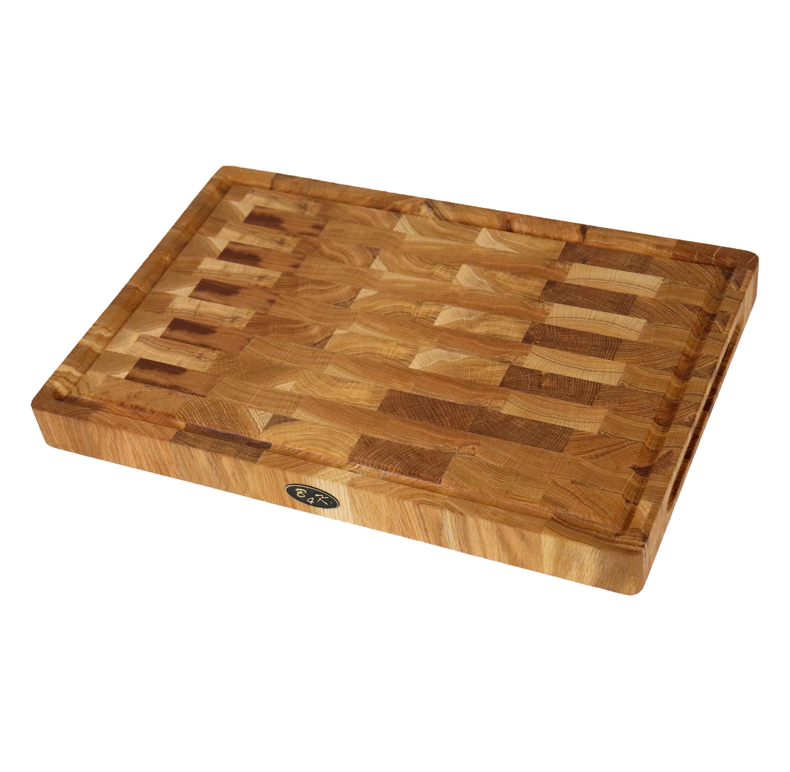 B4K® Tagliere con supporto in legno di quercia, 45 × 30 × 4 cm, massello di legno di cervello antibatterico con manici e piedini in silicone, perfetto per cucina, carne e barbecue