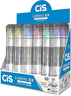 Marca Texto Lumini EX CIS, Ponta Dupla (Marca e Apaga) - Display com 18 unidade(s), Sertic 58.9100, Multicor