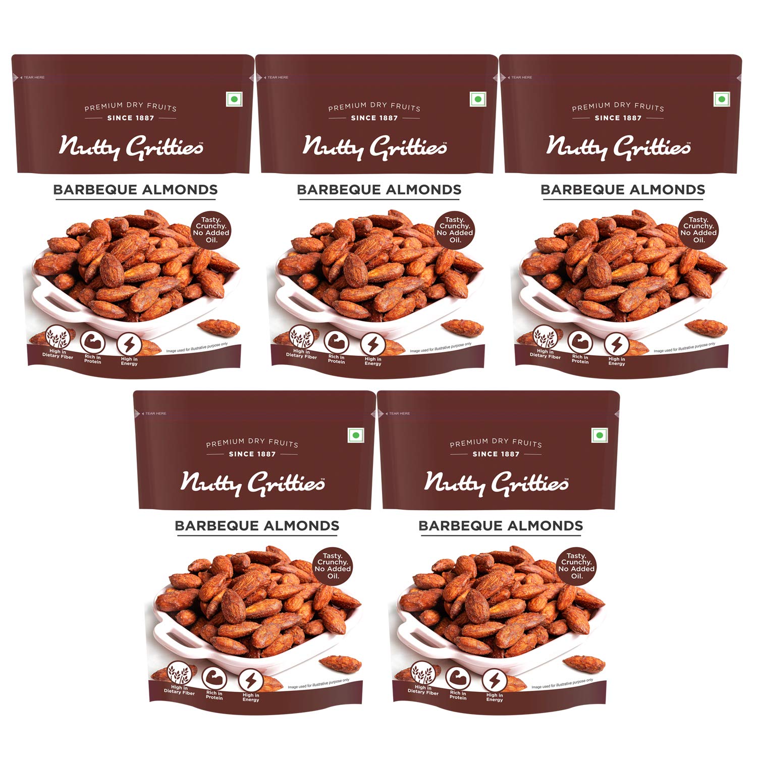 Nutty Gritties Party snacks Barbeque Almonds (BBQ) - Healthy Party Snack, Dry Roasted, Non Fried, Zero Oil, Crunchy, Tasty | Resealable Pouch - 200g (Pack of 5) (B08GCQ72VX) Amazon Price History, Amazon Price Tracker