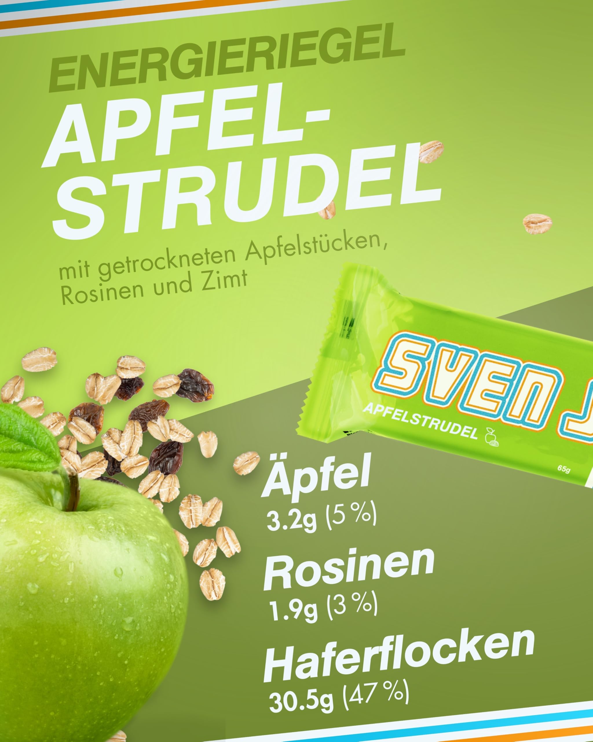 Sven Jack (Energy Cake) Haferriegel Apfelstrudel 20x 65g I Original Haferflocken Energieriegel I Veganer & Laktosefreier Haferriegel I Langkettige Kohlenhydrate & wenig Zucker I Müsliriegel