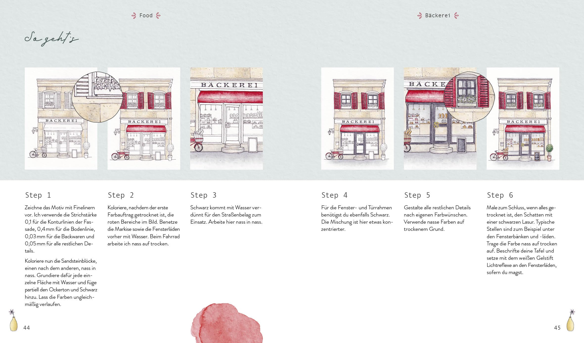 Watercolor – Little Shops: 20 bezaubernde Motive malen | Mit allen Grundlagen, Vorlagen und Step-by-Step-Anleitungen | Blumenladen, Gemüsestand, Food-Truck und weitere Motive