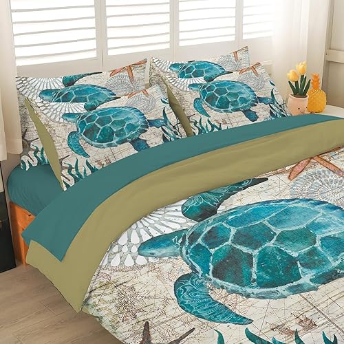MUSOLEI Juego de edredón de océano para niños, colecciones de ropa de cama suave para adolescentes y niños, estilo mediterráneo con temática
