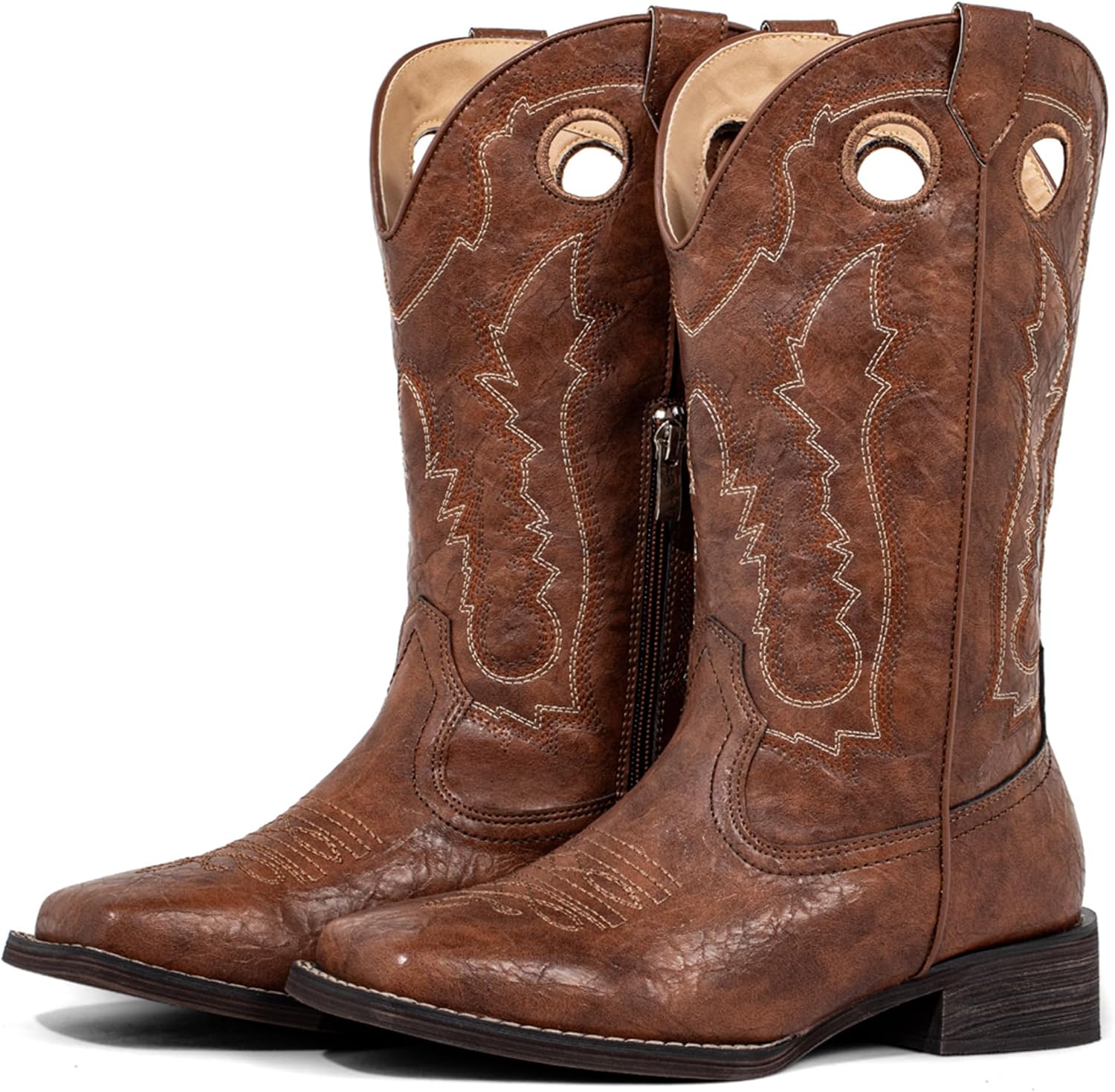 SheSole Cowboy Boots for Women Wide Calf Western Embroidered Cowgirl Boots Square Toe Mid Calf Chunky Heel Country Boot