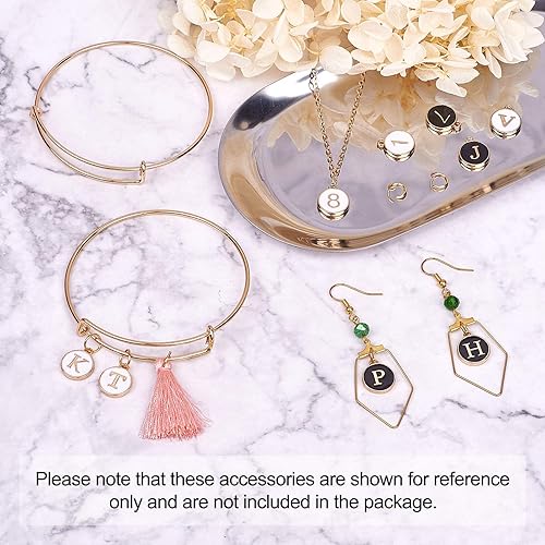 Miniatura 6 de 92 cuentas colgantes de esmalte con letras de número, metal dorado, inicial, alfabeto, cuentas colgantes con brazalete expandible para collares,