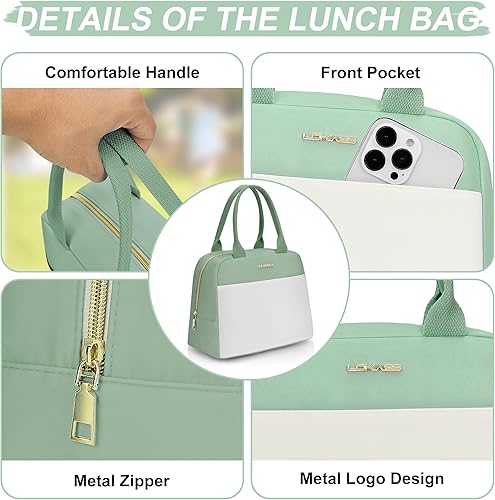 Miniatura 5 de LOKASS Lonchera térmica para mujeres, lonchera para adultos con bolsillo frontal, pequeña y bonita bolsa de almuerzo para el trabajo, bolsa