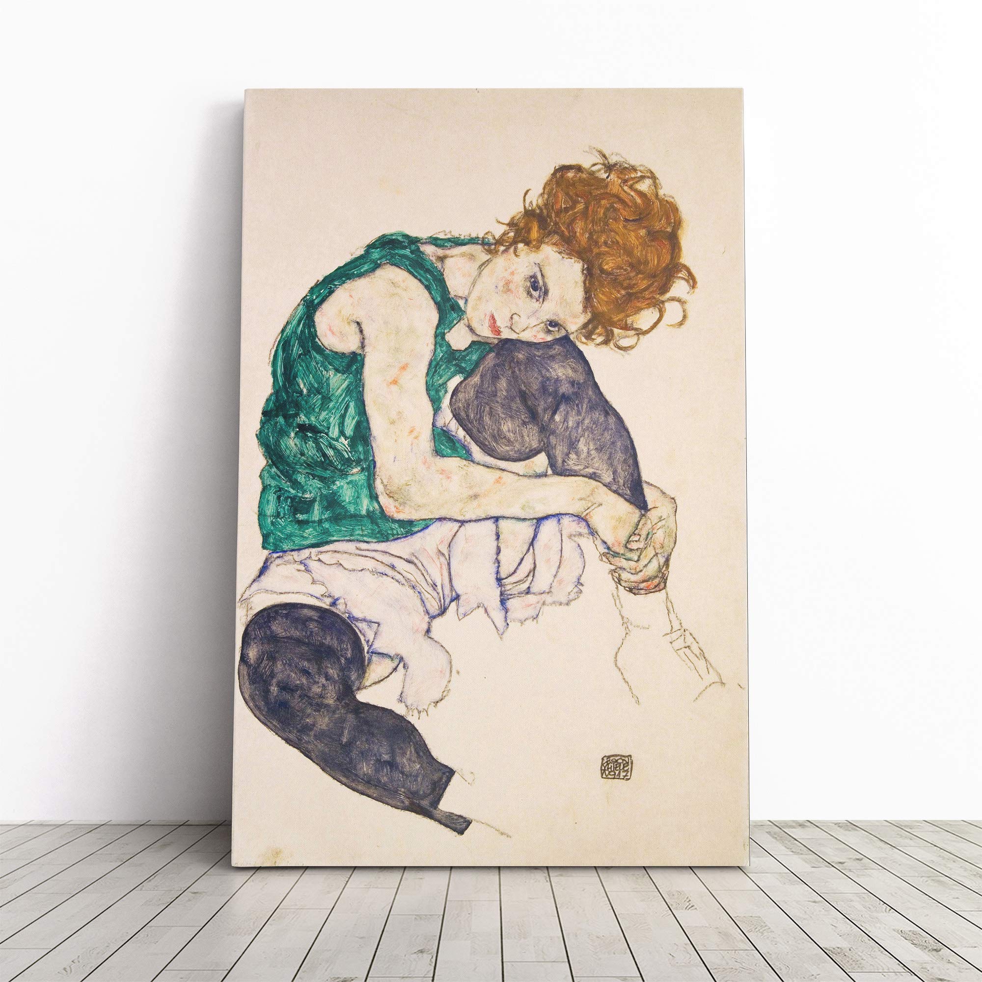 Egon Schiele Seated Woman Canvas Print | Gallery Wrapped 30mm Frame Wall Art | 20x14 inches | Ready to Hang | Modern People Picture | Living Room Bedroom Lounge Office