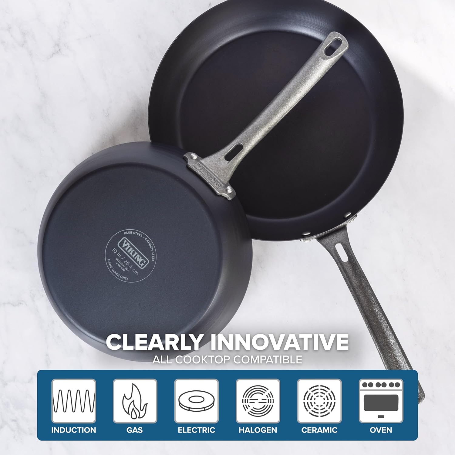 Viking Nonstick Frying Pans, Blue Carbon Steel Kitchen Cookware, 10 and 12 Inch, Black - Image 5