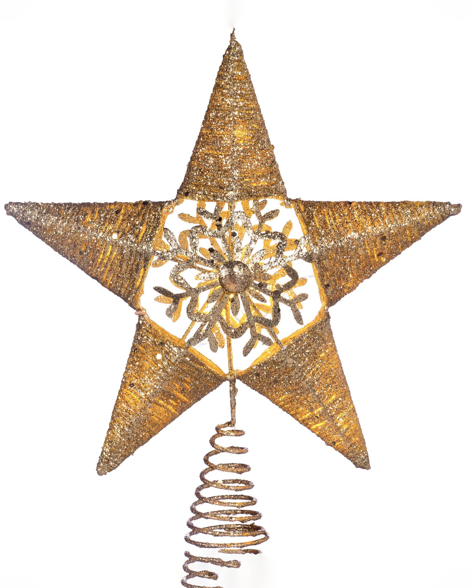 WeRChristmas Pre-lit Snowflake Sprinky Christmas Tree Top Star LED Lights, Gold, 31cm