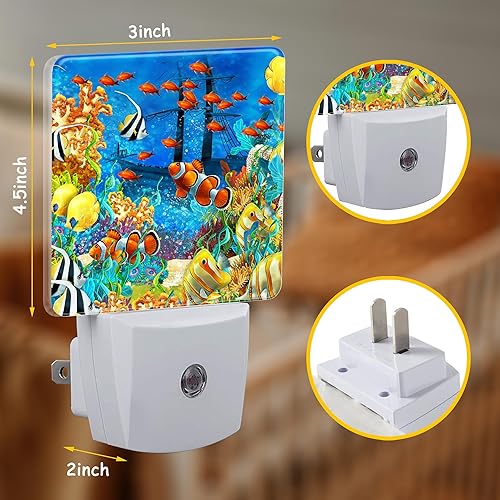 Miniatura 2 de Luz nocturna para niños, niñas, niños, peces submarinos, coral, luz nocturna LED enchufable a la pared con sensor de atardecer a amanecer para